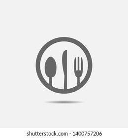 Fork, knife, spoon and plate icon. Restaurant or cafe symbol, Vector illustration