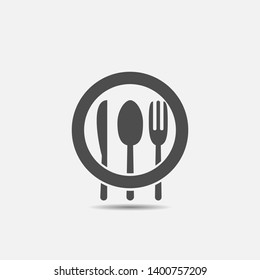 Fork, knife, spoon and plate icon. Restaurant or cafe symbol, Vector illustration