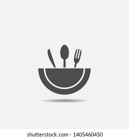 Fork, knife, spoon and plate icon. Restaurant or cafe symbol, Vector illustration
