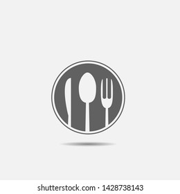 Fork, knife, spoon and plate icon. Restaurant or cafe symbol, Vector illustration