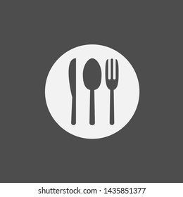 Fork, knife, spoon and plate icon. Restaurant or cafe symbol, Vector illustration