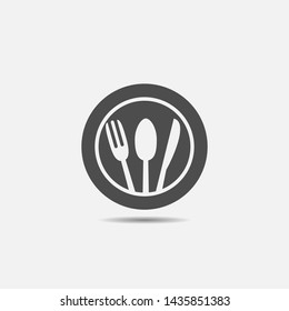 Fork, knife, spoon and plate icon. Restaurant or cafe symbol, Vector illustration