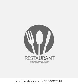 Fork, knife, spoon and plate icon. Restaurant or cafe symbol, Vector illustration