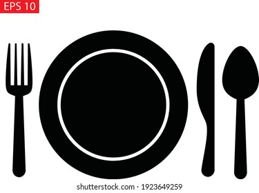 Fork, Knife, Spoon And Plate Icon Vector