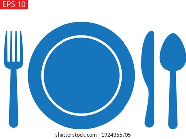 Fork, knife, spoon and plate icon vector