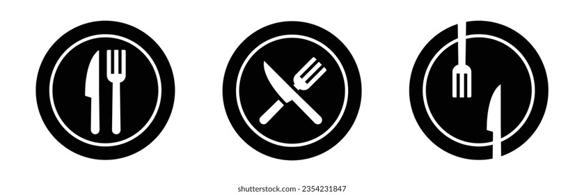 Fork, knife, spoon and plate icon, vector illustration