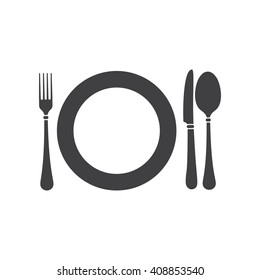 fork, knife, spoon and plate icon. fork, knife, spoon and plate icon on the white background. Restaraunt icon. 