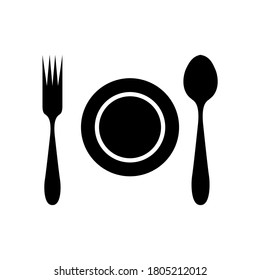 Fork, knife, spoon and plate set icons. Tableware set flat style. Dinnerservice collection. Plate, fork and knife for apps and websites. Dinner service - stock vector.
