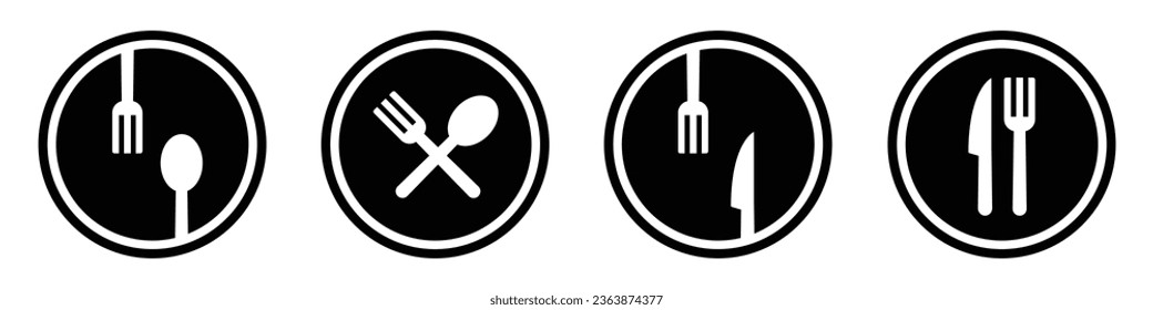 Fork, knife, spoon and plate set icon, vector illustration