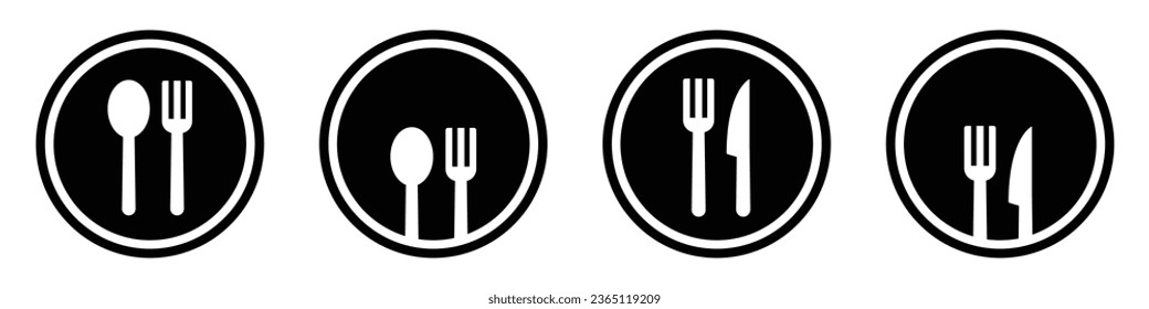 Fork, knife, spoon and plate set icon, vector illustration