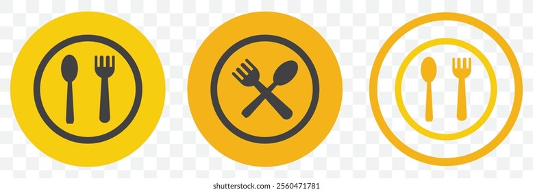 Fork, knife, spoon and plate set icons. Tableware set flat style. Dinnerservice collection. Plate, fork and knife for apps and websites. Dinner service - stock vector. eps 10.