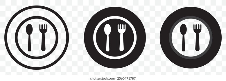 Fork, knife, spoon and plate set icons. Tableware set flat style. Dinnerservice collection. Plate, fork and knife for apps and websites. Dinner service - stock vector. eps 10.