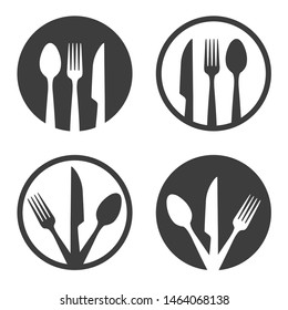 Fork knife spoon plate sign. Meals and culinary icon, plate with dinner cutlery vector abstract image