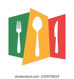 Fork, knife and  spoon for restaurant and food logo template. Flat vector illustration, food design