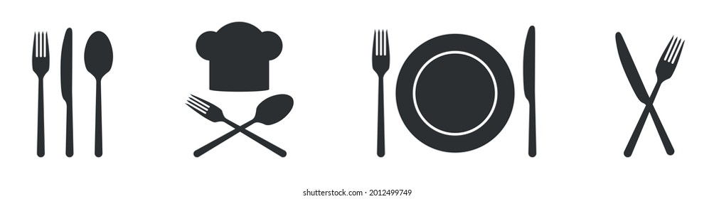Iconos gastronómicos de bifurcación y cuchara en el restaurante