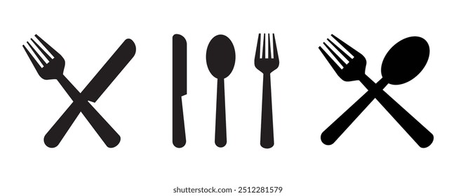 Fork, knife, spoon set icons.  Dinner service collection. Tableware set flat style. fork and knife for apps and websites.