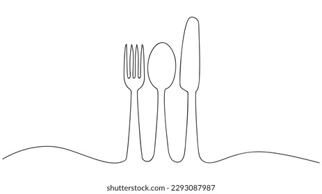 Fork, knife and spoon shape in continuous line drawing style. Vector illustration.