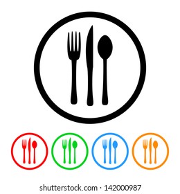 Fork Knife and Spoon Silverware Food & Restaurant Icon in Vector Format with Four Color Variations