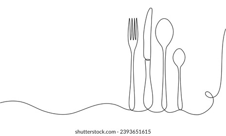 Fork, knife and spoons. Continuous single line cutlery pattern for logos, business cards, banners. Vector illustration