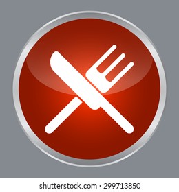 fork and knife symbol lunch icon on red circle button for use.