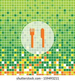 fork and knife symbol on green moses background