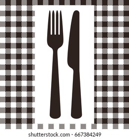 Fork, knife and tablecloth pattern in black and white