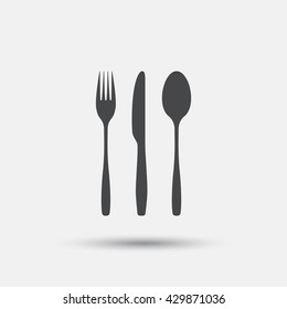 Fork, knife, tablespoon sign icon. Cutlery collection set symbol. Flat cutlery web icon on white background. Vector