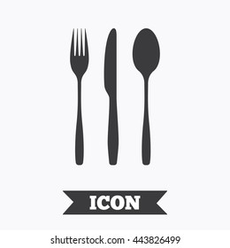 Fork, knife, tablespoon sign icon. Cutlery collection set symbol. Graphic design element. Flat cutlery symbol on white background. Vector