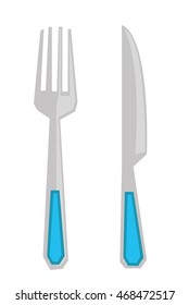 Fork and knife vector flat design illustration isolated on white background.