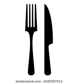 Fork and knife vector icon isolated on white background, flat illustration of kitchen utensils