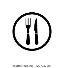 Fork and knife vector icon. Simple flat shape restaurant or cafe place sign. Kitchen and diner menu logo symbol.