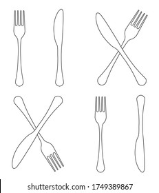 Horquilla y cuchillo, iconos vectoriales, pictograma.