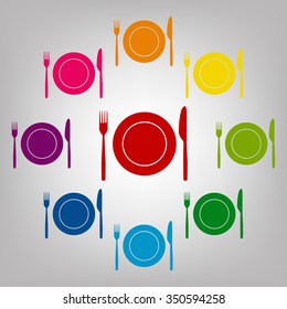Fork and Knife vector sign. Icons colorful set