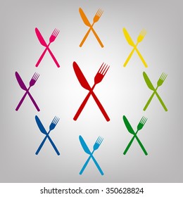 Fork and Knife vector sign. Icons colorful set