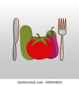 fork and knife, vegetables and fruits, vector illustration