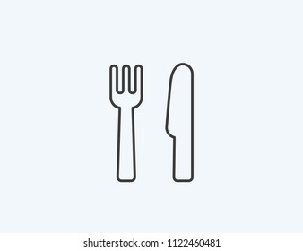 fork and knife web icon on white background, top view