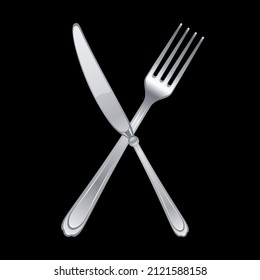 Fork and knife,crossed on a black background, a sign for a restaurant or cafe, vector illustration