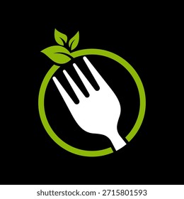 Logotipo del círculo de la bifurcación y de la hoja Concepto del diseño del Vector de la comida rápida de la naturaleza de la salud