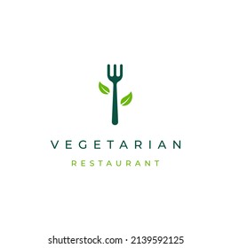 fork and leaf for healthy food restaurant logo design