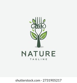 Fork Leaf Logo Design Icon Symbol Vector de stock