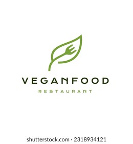 Fork with leaf Nature Food Restaurant Logo Design Inspiration