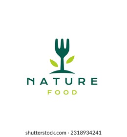 Fork and leaf nature vegan food logo design inspiration