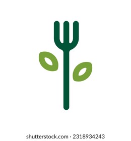 Fork and leaf nature vegan food logo design inspiration