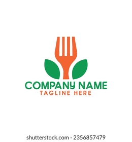 Fork leaf organic logo design. Healthy food icon template.
