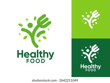 fork and leaf tree logo. happy health nature food vector design concept