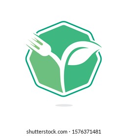 Fork and leaf vector logo design. Organic food concept with Fork and leaf with Fork and leaf.