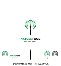 bifurcación con diseño de logotipo de hojas, logotipo de alimento orgánico, diseño de logotipo vegetal plano
