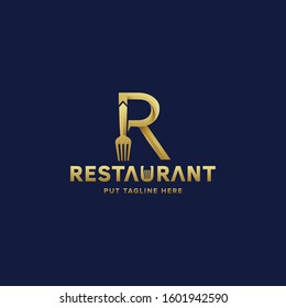 Fork with letter R logo template