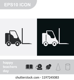 Fork lift flat black and white vector icon.
