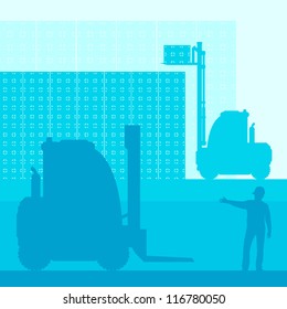 Fork lift truck with load vector background vector